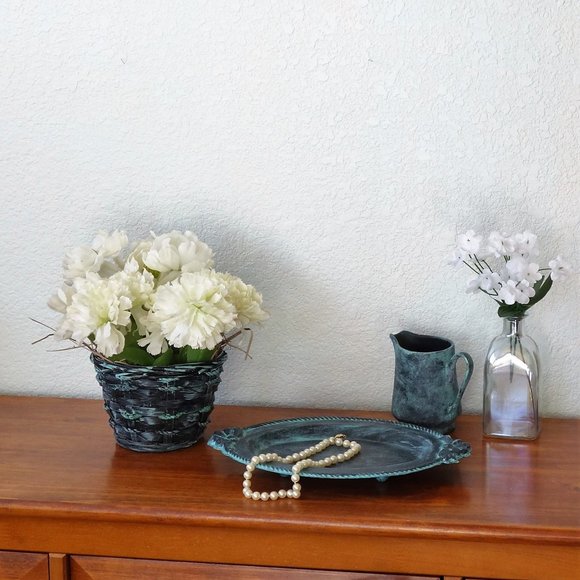 Black and Teal Decor Pitcher and Tray, Black and Turquoise Decor - Picture 5 of 11